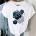 European And American Cross-border Foreign Trade Women's Clothing Geometric Pattern Printed Round-neck Short-sleeve_ecoleips.com