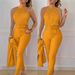 Women's Clothing New Fashion Tops Solid Color Pants Set Two piece Set with Belt_ecoleips.com