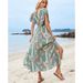 In Stock 2025 European And American Cross-border V-neck Ruffle Short-sleeve Slit Bohemian Vacation Long Dress For_ecoleips.com