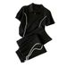 Women's Clothing Leisure Sports Suits For Women Fashion Slim Fit Patchwork Short Sleeved Tops Straight Pants Two Piece Suits_ecoleips.com