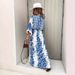 Women's Clothing Spring And Summer New Temperament V Neck Short Sleeved Printed Large Skirt Dress_ecoleips.com