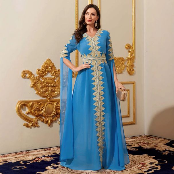Women's Clothing Splicing Super Long Sleeve Abaya Dress Ladies Solid Color Lace Dress_ecoleips.com