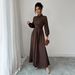 Voya Women's Simple And Fashionable Button Up Long Sleeved Dress For Autumn And Winter_ecoleips.com