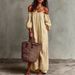 Cross-border 2026 Summer Vintage Striped Off-Shoulder Linen Loose Slimming Vacation Style Long Dress_ecoleips.com