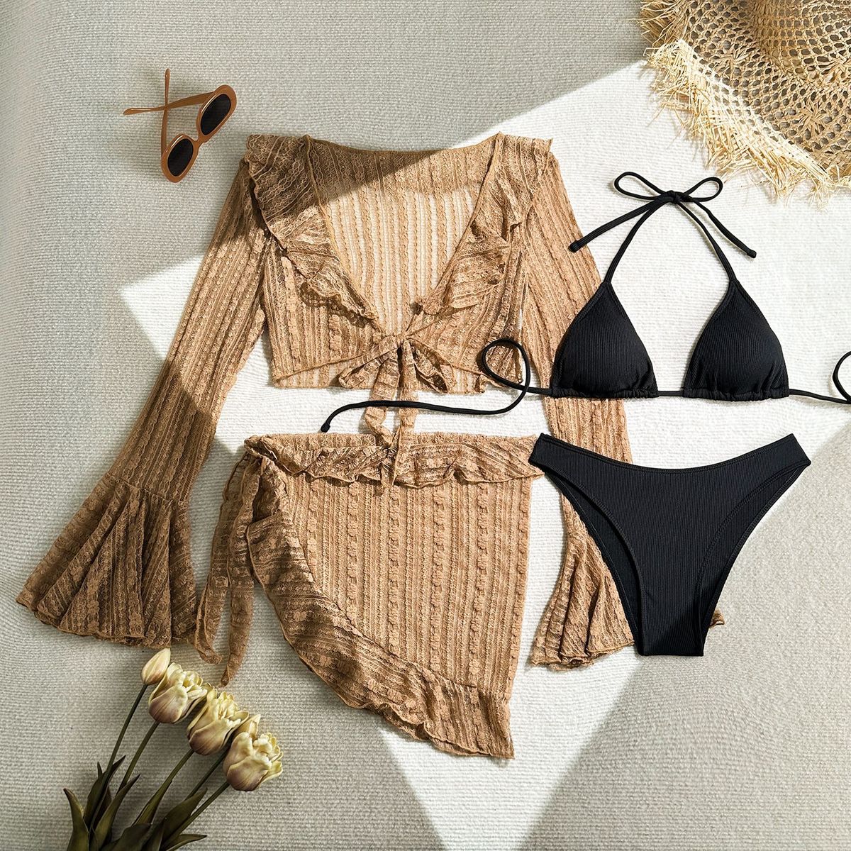 Women's Clothing New Sexy Lace Mesh Four Piece Swimsuit Bikini_ecoleips.com