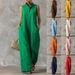 Women's Resort Style Jumpsuit Sleeveless Stand Up Collar Linen Button Down Loose Fit Wide Legs Relaxed Everyday Wear Versatile Feshion Trend_ecoleips.com