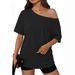 New Women's Clothing Design Top Loose Slanted Shoulder Top Off-shoulder T-shirt_ecoleips.com