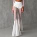 Sheer Mesh Bell Bottom Pants - Stretchy High-Waisted Flared Trousers With Cutout Detail For Women, Sexy Fashion Fit_ecoleips.com