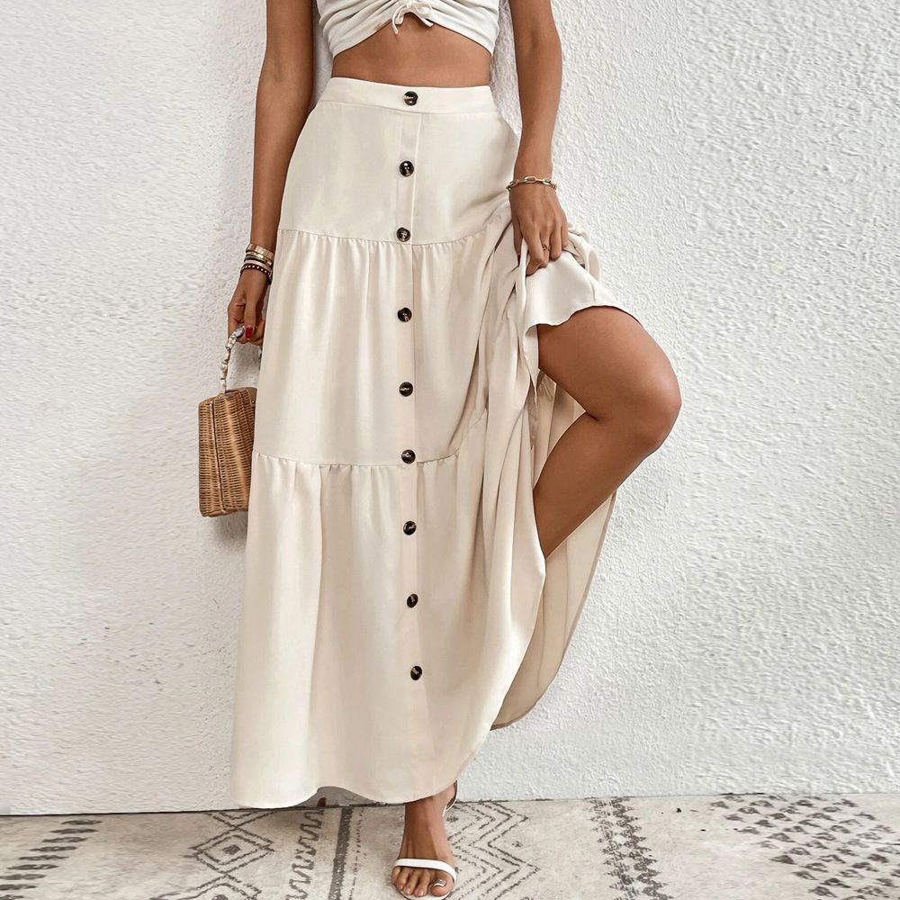 Voya New European And American Women's Fashion, Elastic Waisted Cake Skirt, Temperament, Casual Vacation Skirt_ecoleips.com