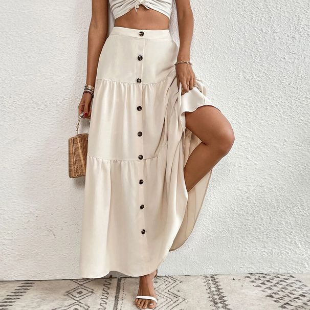 Voya New European And American Women's Fashion, Elastic Waisted Cake Skirt, Temperament, Casual Vacation Skirt_ecoleips.com