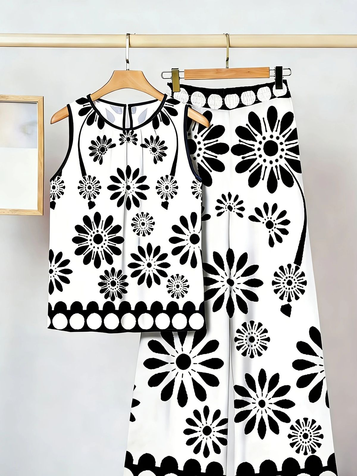 Women's Fashion Print Two Piece Set Sleeveless Irregular Vest And Pants Cross Border Style New in Stock_ecoleips.com