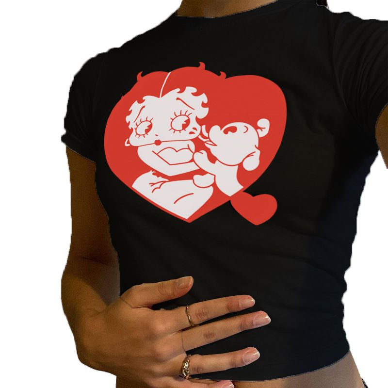 2026Y2k Hot Girl Crop Top Cartoon Print Short Short-Sleeved T-Shirt For Women_ecoleips.com