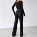 Black And White Contrast Color Square Collar Slim Fit Long Sleeve Pants Simple Versatile Fitness Women's Set_ecoleips.com