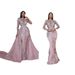 Women's Clothing Elegant Two-Piece Sequin Evening Gown Detachable Design Mermaid Deep V-Neck, Floral Stretch Mesh Fabric (US2-US26W, Dusty Rose)_ecoleips.com