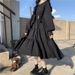 Long Sleeve A-Line Dress With Waist Gathering, High Waist, Black, Sweet And Cute For Women Versatile Long Sleeve Design_ecoleips.com