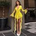 New Arrival European And American Style Sexy Lace Long Flare Sleeve Dress For Women With Ribbon Tie Straps_ecoleips.com
