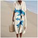 Plus-Size Women's Shirt Pocket Short-Sleeve Dress, Fish Pattern Base Print, Vacation-Style Dress_ecoleips.com