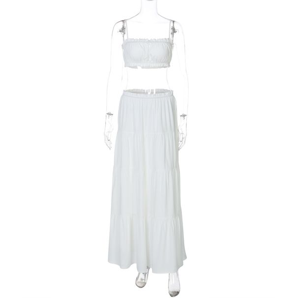 ZOEVA2026 Summer New Solid Color Sexy Chest Wrap Suspender Versatile Vacation Style Dress Fashion Suit_ecoleips.com
