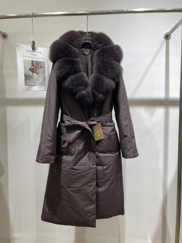 Elegant Long Down Coat With Detachable Fox Fur Collar – Premium Goose Feather Jacket For Women, Fashionable & Warm Winter Outerwear_ecoleips.com