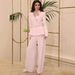 Elegant Rhinestone Blouse & Casual Pants Set - Stylish Women's Two-Piece Outfit For Work & Leisure_ecoleips.com