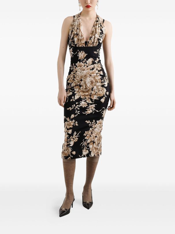 Stylish Flower Print Spaghetti Strap Open‑Back Dress High Waist Bodycon Evening Long Dress_ecoleips.com