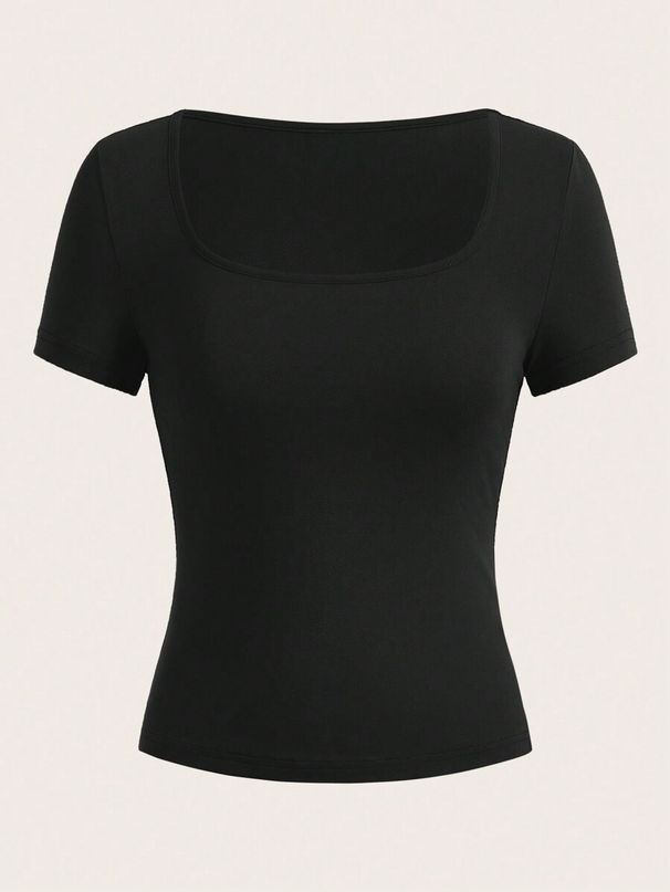 Vibrant Square Neck T-Shirt In Solid Color - Spring And Summer Classic Casual Short Sleeve T-Shirt - Everyday Casual_ecoleips.com