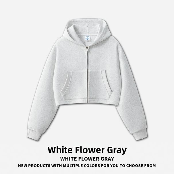 Women's Clothing Cropped Hooded Zipper Cardigan Long Sleeve Sweatshirt Jacket Clean Fit Spring/Autumn Family Clothing_ecoleips.com
