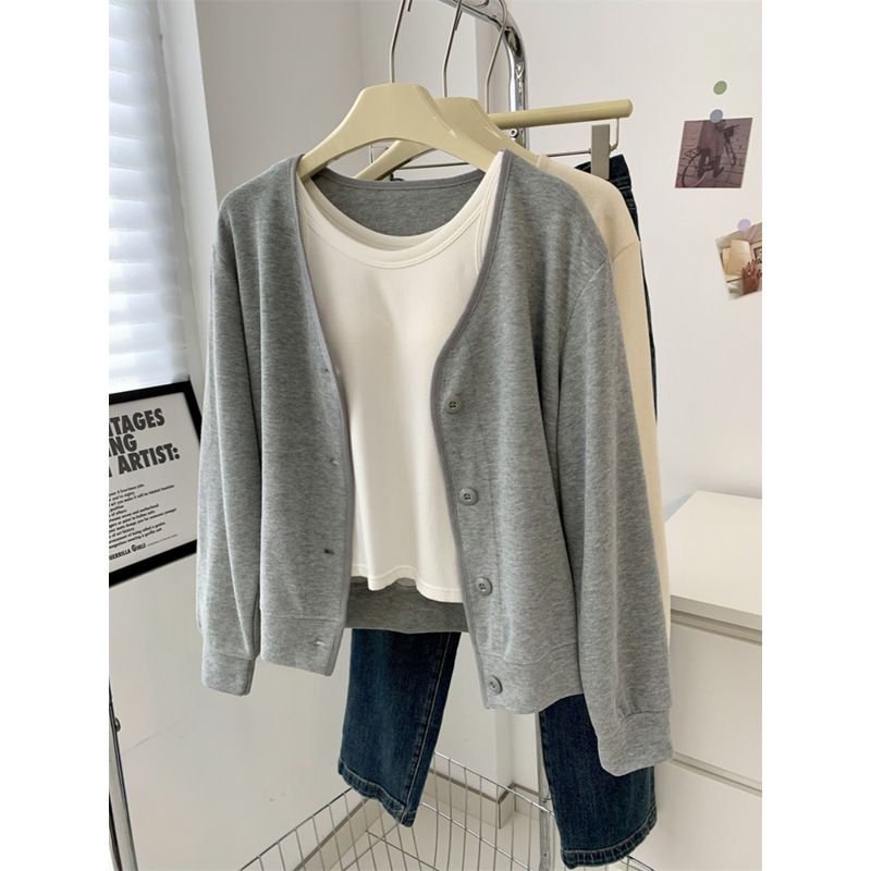 American-style Real-shot Single-breasted Cardigan Sweatshirt For Women, Spring Autumn Thin Loose-fitting Design With_ecoleips.com