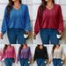 Plus Size Women's V-Neck Hooded Long Sleeve T-Shirt – Ribbed Brushed Fleece Top For Fall & Winter_ecoleips.com