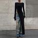 Women's Sexy Solid Color Long Sleeve Dress European American Style round Neck Unique Slit Fashionable Summer New Arrivals_ecoleips.com