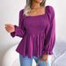 2024 European American Autumn/Winter Plus Size Women's Square Neck Long Sleeve Chiffon Blouse, Casual And Elegant,_ecoleips.com