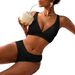 Women's Sexy Ribbed Deep V Solid Color Bikini Two Piece Swimsuit Trendy Beachwear for Ladies_ecoleips.com