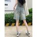 Women's Retro Washed Straight Leg Denim Shorts High Waisted Slimming Loose Fitting Distressed mid Length Capri Pants Summer Thin Wide Leg_ecoleips.com