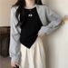 real-shot Irregular Fake Two-piece Short Long-sleeve Sweatshirt Women, Spring And Autumn Thin New Design_ecoleips.com