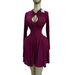 Elegant Hollow-Out Bodycon Mini Dress - Sexy Summer A-Line Short Dress With High Waist & Long Sleeves, Polyester Stretch Fit For Women_ecoleips.com