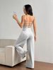 G25J090 2025 European And American High End Women's Clothing Solid Color Fashion Slightly Flared Trousers Backless Suspender Casual Jumpsuit Women's Pants_ecoleips.com