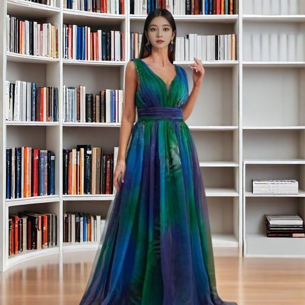 Women Summer Deep V Neck Backless Printed Chiffon Large Hem Flowy Swing A Line Maxi Dress Casual Vacation Beach Party Long Dress_ecoleips.com