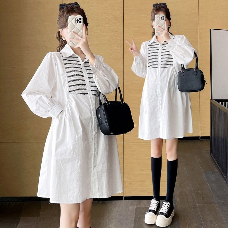 Autumn New Korean Fashion Mid-Length Patchwork Maternity Dress_ecoleips.com