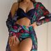 Women's sexy gathered mesh three-piece print split swimsuit for women_ecoleips.com