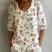 Women's Clothing Loose Fitting Puff Sleeved Printed Peter Pan Collar Women's Shirt Bestseller_ecoleips.com
