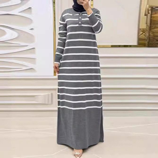 Women's Clothing Knitted Striped Long Fashionable And Elegant Dress_ecoleips.com