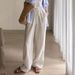 Suitable For All Seasons 2024 Summer High-Quality White For Women, High Waist, Draped, Petite Casual Pants, Cotton Linen Floor-Length Pants_ecoleips.com