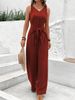 Women's V-Neck Sleeveless Jumpsuit European And American Style Wide Leg Long Pants Twist Vest Design New Export 2025_ecoleips.com