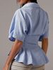 K New Waist Cinching Shirt Casual Versatile Striped Pleated Waist Cinching Slimming Versatile Top_ecoleips.com