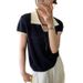 Summer New Style Women's Collared Color Block Knitted Top Short Sleeved T-Shirt Chic And Stylish_ecoleips.com