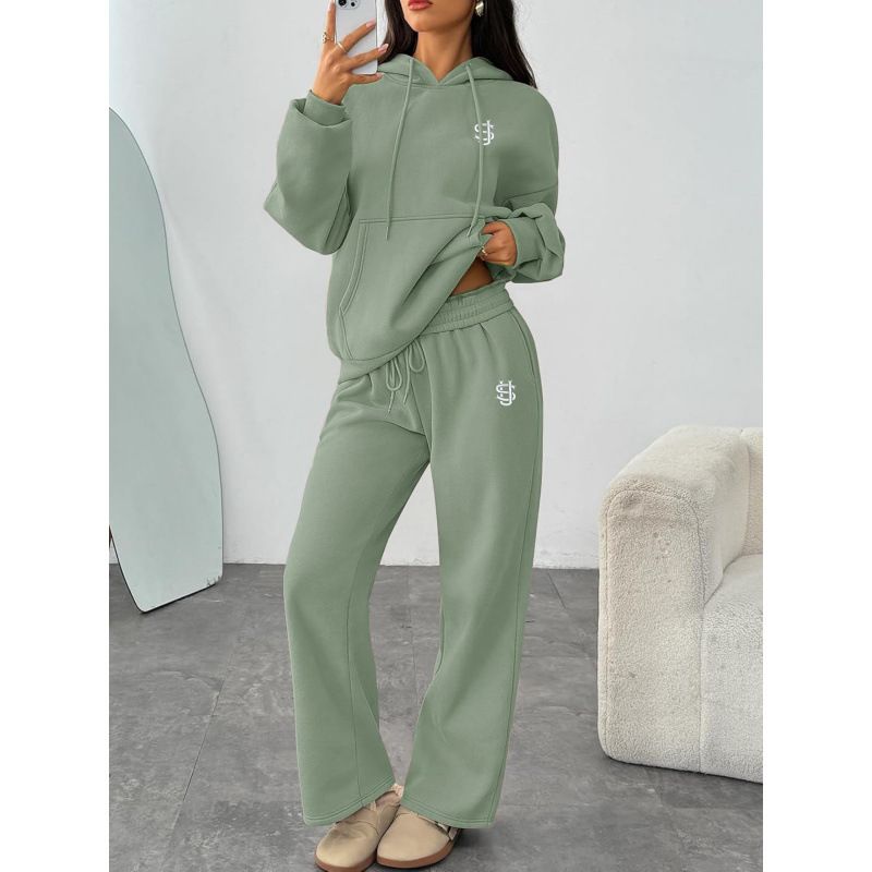 Women's Clothing Autumn And Winter Coin Print Hoodie And Sweatshirt Set With Wide Leg And Straight Leg Pants_ecoleips.com