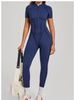 K Stand Up Collar Half Zip Short Sleeved Jumpsuit For Women, Lifting Hips And Abdominal Muscles, Yoga Tight Fitting Sports Jumpsuit_ecoleips.com