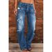 Women's Clothing Denim Trousers Mid Waist Ripped Casual Straight Leg Trousers_ecoleips.com