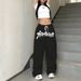New White Hip Hop Jazz Dance High Waist Loose Straight Wide Leg Drawstring Sports Pants High Waist Stretchy Polyester Pants For Urban Fashion_ecoleips.com