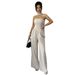Women's Elegant Strapless Asymmetrical Lounge Set Soft Peach Beige Wrinkle-Free Polyester Chic Minimalist Outfit S to XL_ecoleips.com